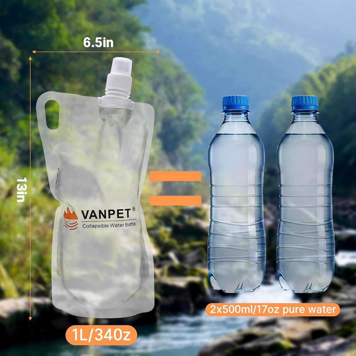 Filter Collapsible Water Bottles, 1L Plastic Flasks, Reusable Drink Bags, Foldable Backpacking Water Bottle for Travel Camping Hiking (2) - Image 4