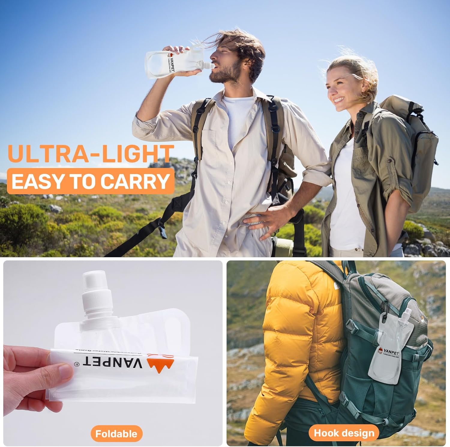 Filter Collapsible Water Bottles, 1L Plastic Flasks, Reusable Drink Bags, Foldable Backpacking Water Bottle for Travel Camping Hiking (2) - Image 5