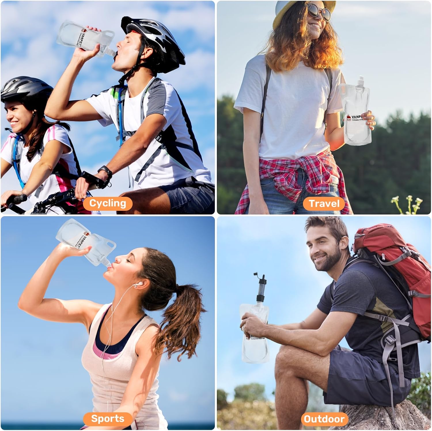 Filter Collapsible Water Bottles, 1L Plastic Flasks, Reusable Drink Bags, Foldable Backpacking Water Bottle for Travel Camping Hiking (2) - Image 6