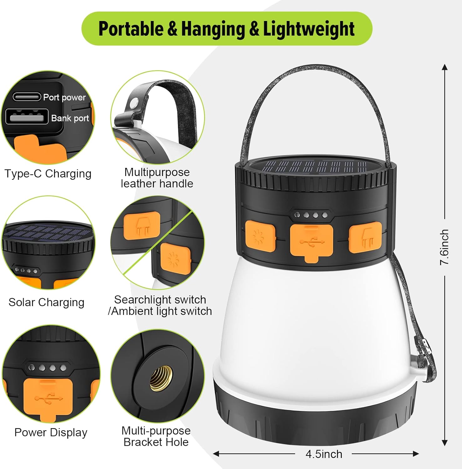 LED Camping Lantern, 1500 Lumens Camping Lantern Rechargeable with Solar Panel Charging, Waterproof, 8 Light Modes, 7500mAh Power Bank, Camping Flashlight for Hurricane Emergency, Hiking, Outdoor - Image 7